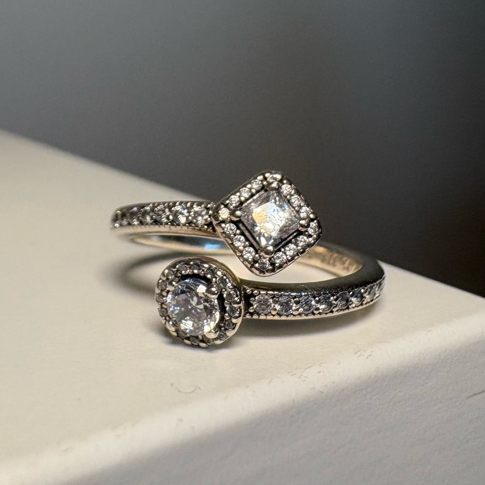 Original Pandora Sparkling Circle and Square Ring